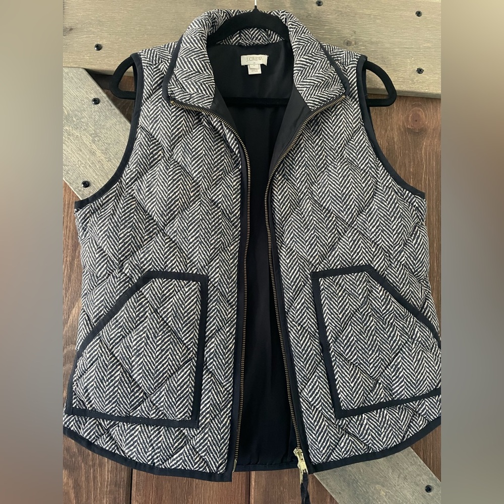 J. Crew Black and White Herringbone Vest